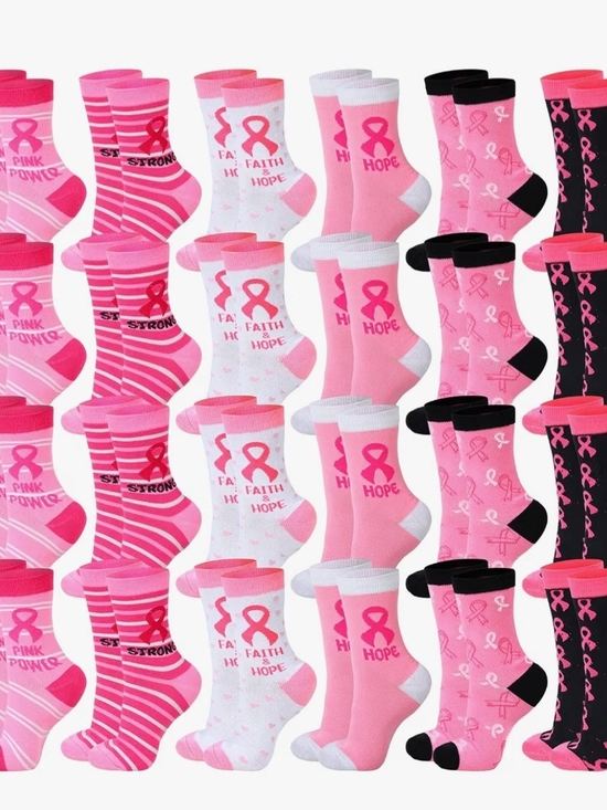 Accessories - Women’s Pink Breast Cancer Awareness Crew Socks - Support Pack